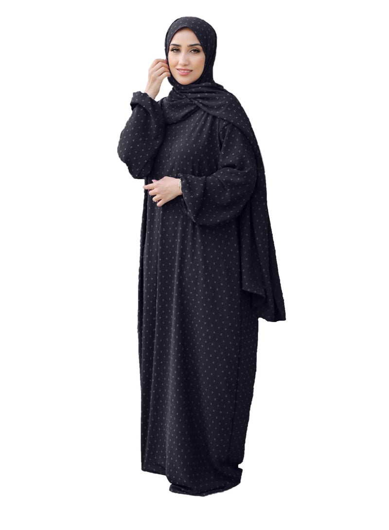 Lamora Prayer Dress for Women One-Piece | Islamic Full Prayer Outfit with Long Sleeves & Attached Scarf | Cotton Soft Breathable Jilbab Abaya | Namaz & Salah Wear | Umrah Essential | Available in Light Colors & Different Multicolor Designs - Image 1